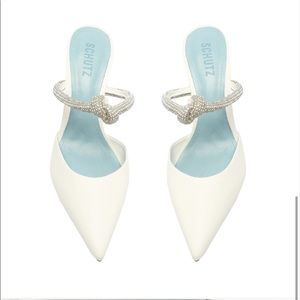 SCHUTZ White Heels with Silver Accents